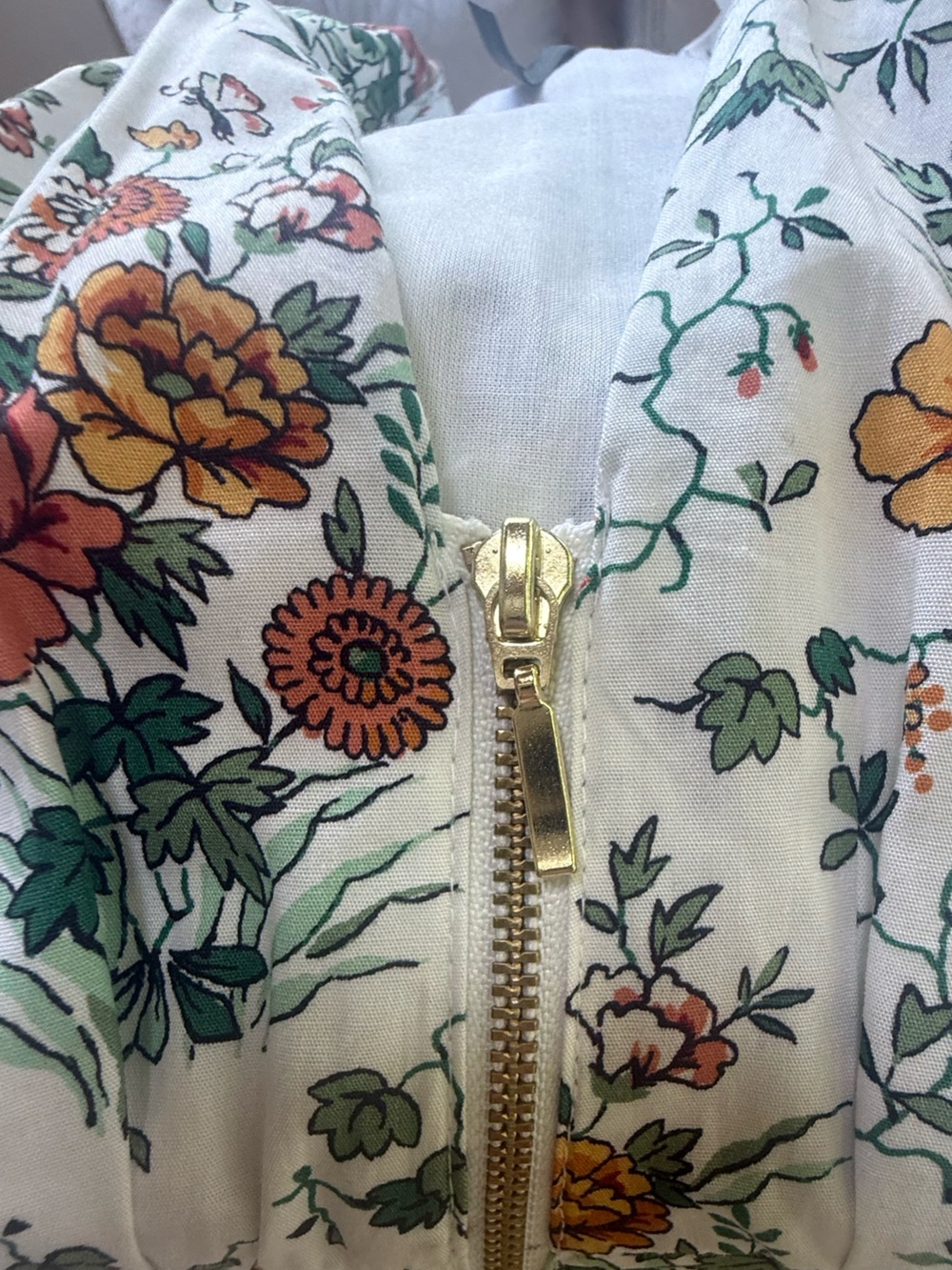 Anthropologie Cottage Garden Floral Gold Zipper Front Dress w Yellow Rust Blooms - Picture 10 of 11